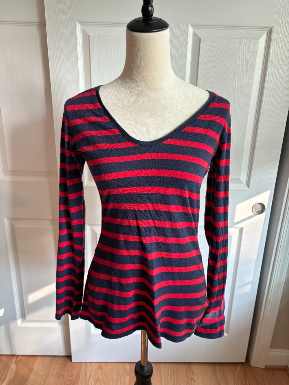 Express Blue & Red Striped Long Sleeve Top-Size Medium
